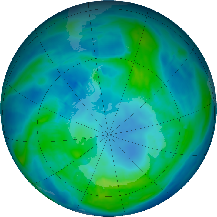 Antarctic ozone map for 16 April 2015
